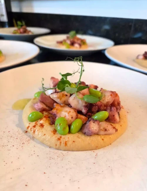 salade de poulpe avec des haricot coco verts