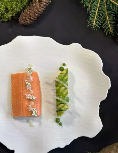La truite et la courgette associée lors d'un plat construit par le chef privé ilan dernaucourt