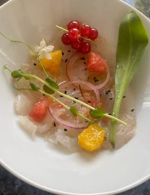 ceviche de poisson aux agrumes confectionné par le chef privé