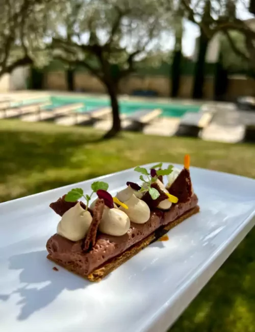 dessert au chocolat réalisé lors d'une prestation à domicile par le chef franck gamard