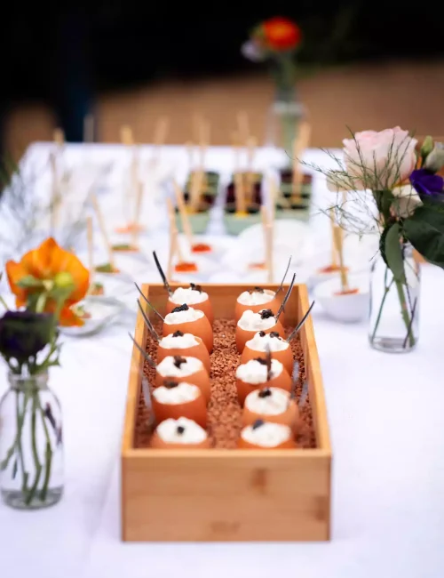 pièces apéritives réalisées lors d'un buffet pour des clients privés
